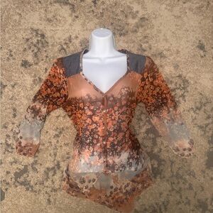 Lily Rose Orange and Gray Floral Blouse